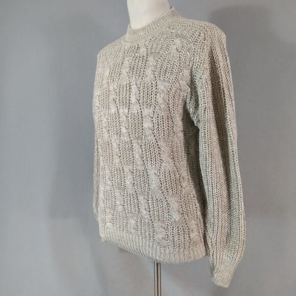 J Riggings Sweater Men's medium champagne beige cable thick pullover jumper prep - Picture 6 of 12